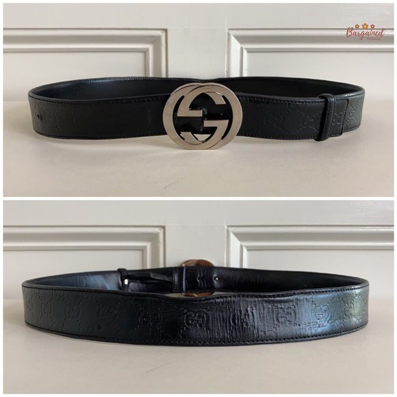 Authentic Gucci Black Guccissima Leather Silver Interlocking G Buckle 100/40 - Picture 5 of 13